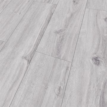 Parchet laminat 8 mm Falquon Wood Arctic Gri Q1026, nuanta deschisa, aspect lucios, gri deschis, clasa de trafic 32, click, 1220 x 193 mm