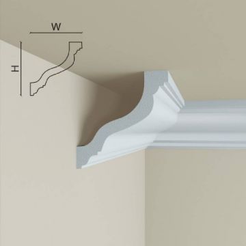 Cornisa decorativa Elegance Decor din polimer rigid C10, 7.8x7.8x200 cm - Dimensiune 7.8x200 cm