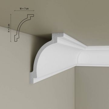 Cornisa decorativa Elegance Decor din polimer rigid C12, 5x7x200 cm - Dimensiune 5x200 cm